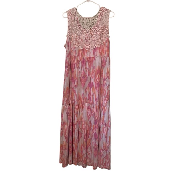 Ruby Rd Lace Back Long Flowy Stretch Boho Ruffle dress. Size XL GUC. - Picture 2 of 6